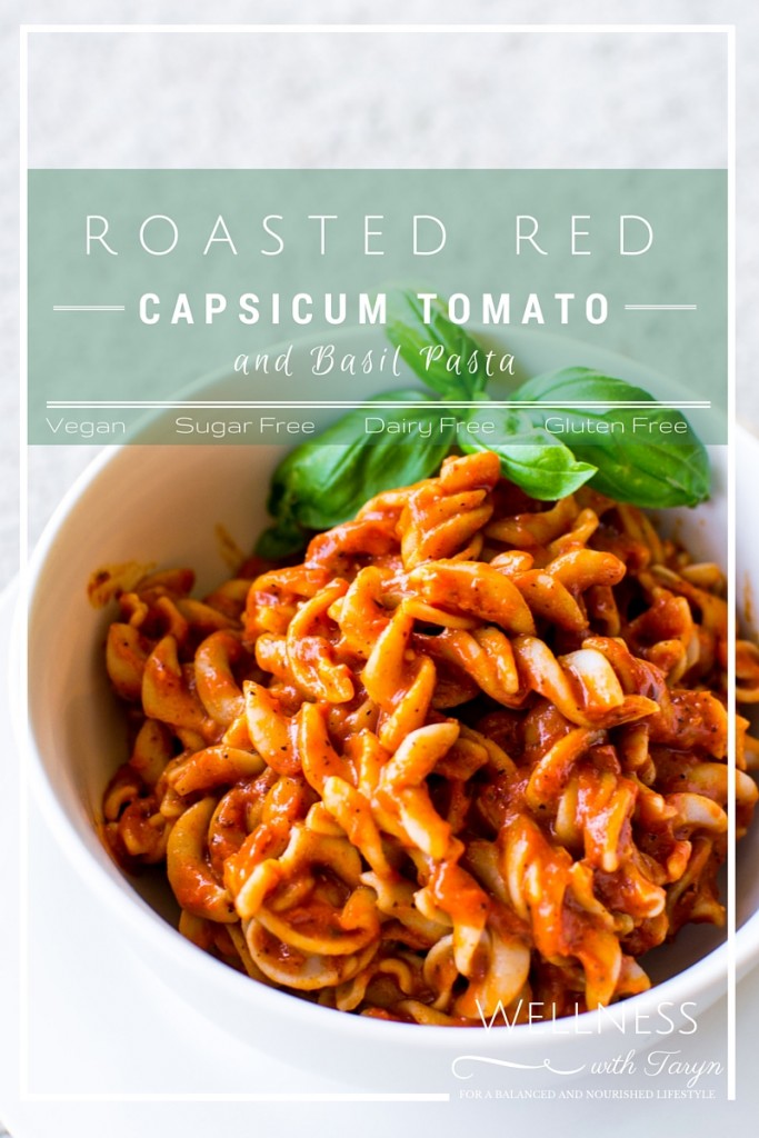 Roasted Red Capsicum, tomato and basil pasta